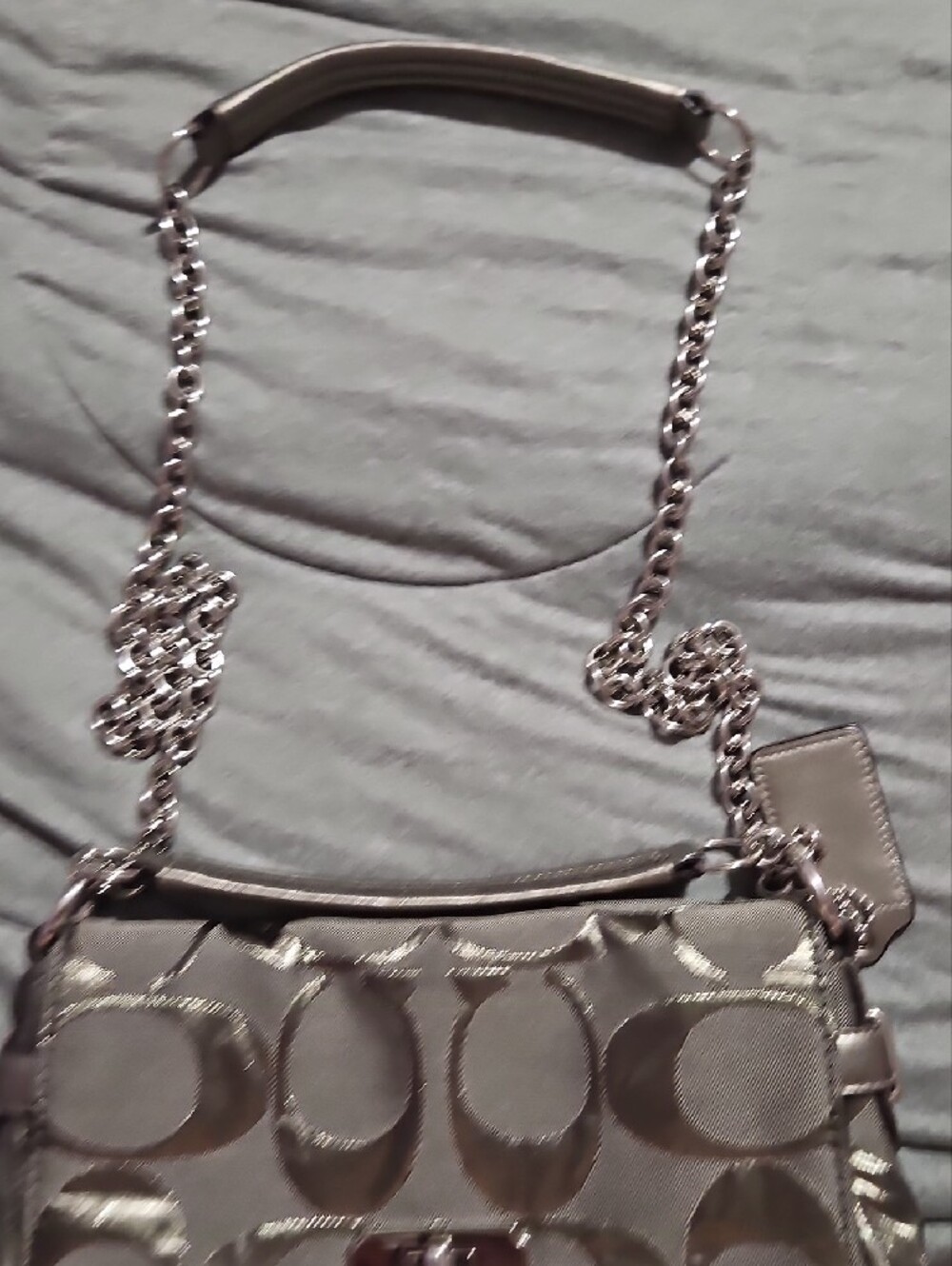 Chain-Handle Shoulder Bag in Metallic Gray - Picture 12 of 14